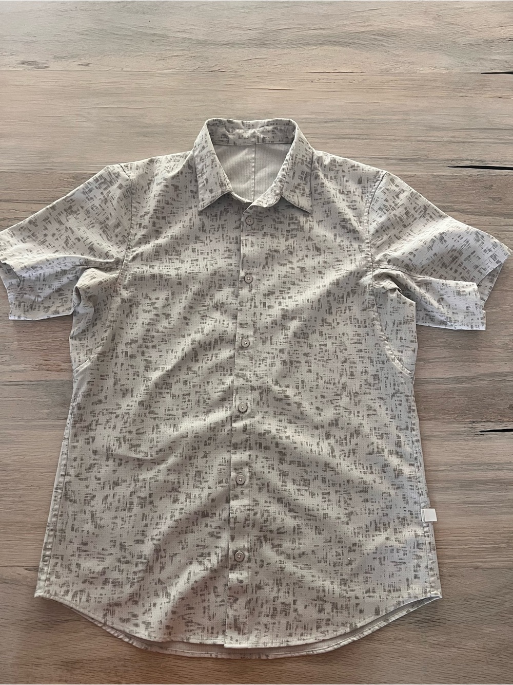 Lululemon Airing Easy Short Sleeve Shirt Grid Block White Opal Rhino Grey Small